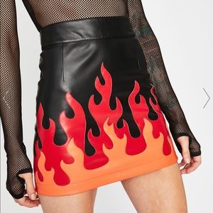 BNWT Flame Print Black (V) Leather Skirt